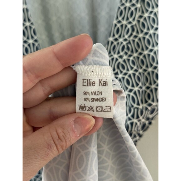 ELLIE KAI Women’s 2 Wrap Dress Black/Blue White V-Neck 3/4 Sleeve Knee Length - Picture 6 of 7